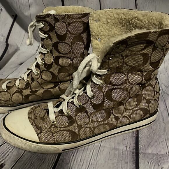 Coach - Logo High Tops - Shearling Lined - 8.5 - Brown - Picture 3 of 10